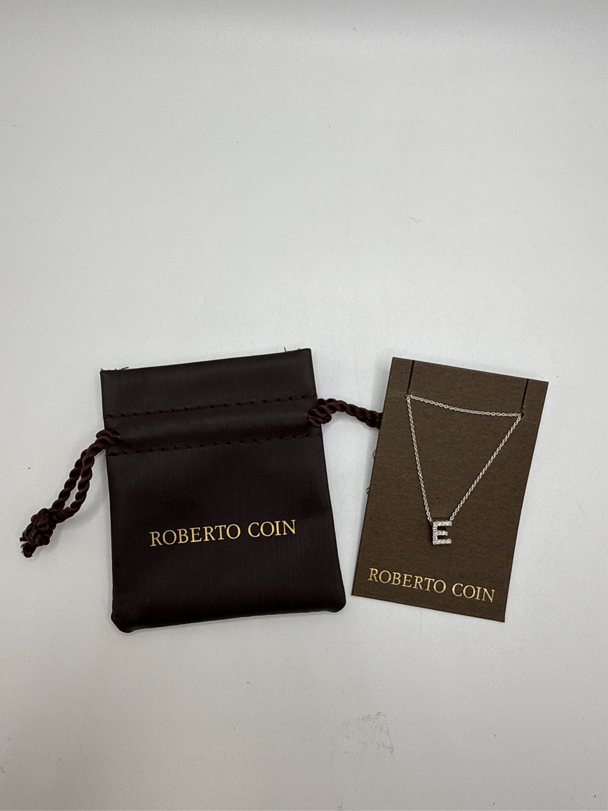 Roberto Coin “Tiny Treasures Love Letter” 18k White Gold Diamond Block Letter E
