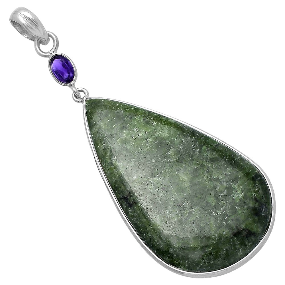 Natural Serpentine & Amethyst 925 Sterling Silver Pendant Jewelry P-1098