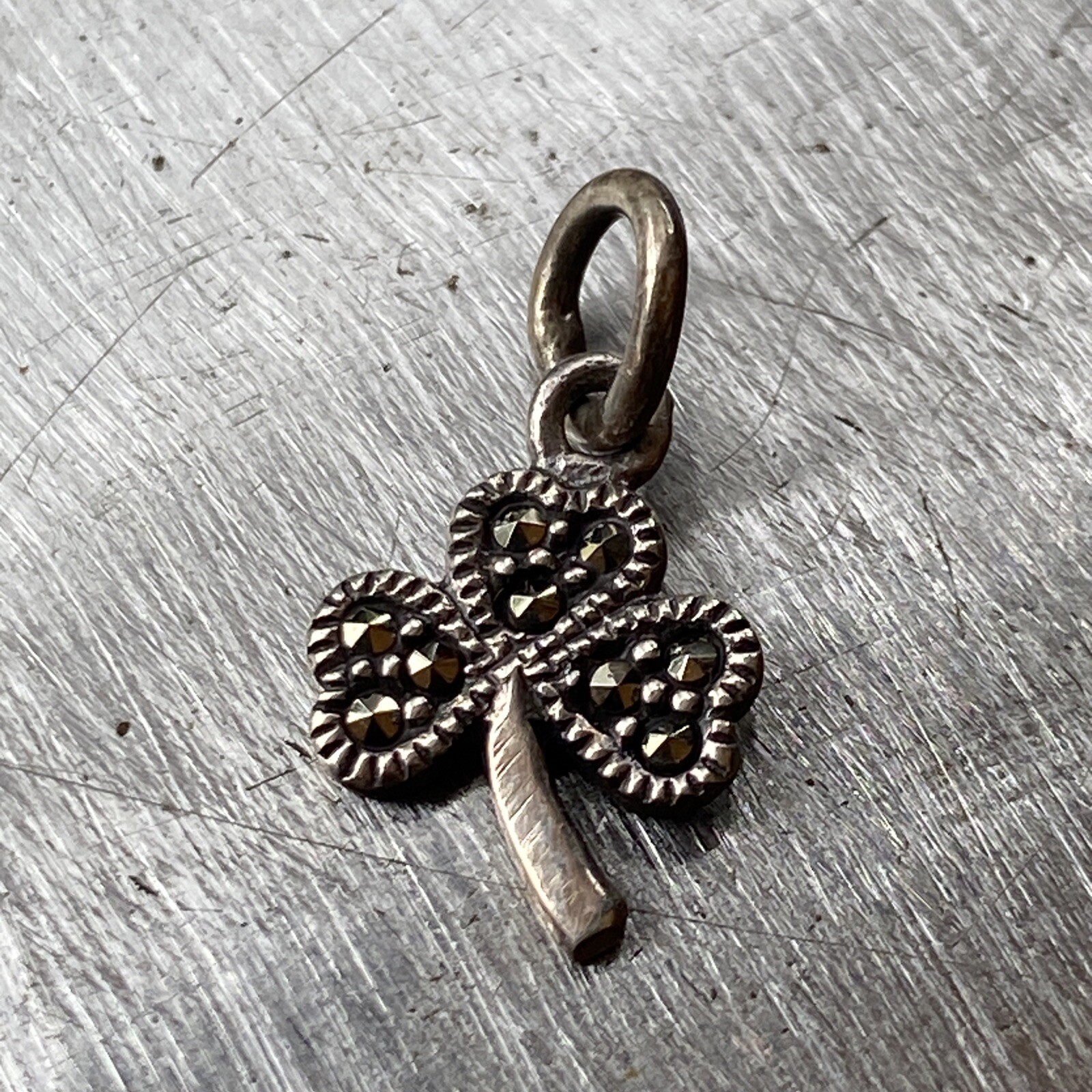 Sterling Silver Marcasite Irish Shamrock Petite Charm Pendant
