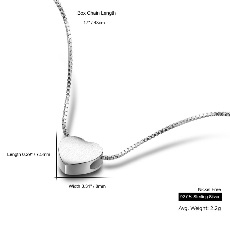 925 Sterling Silver Heart Shape Brushed Pendant Chain Necklace 17″ for Women
