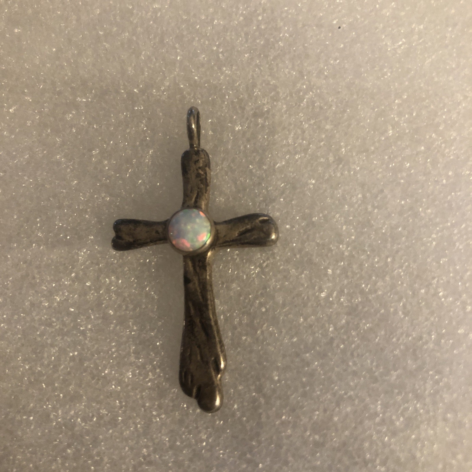 L D Sterling Cross With Opal Stone Pretty 1 1/2 By 1 Inch
