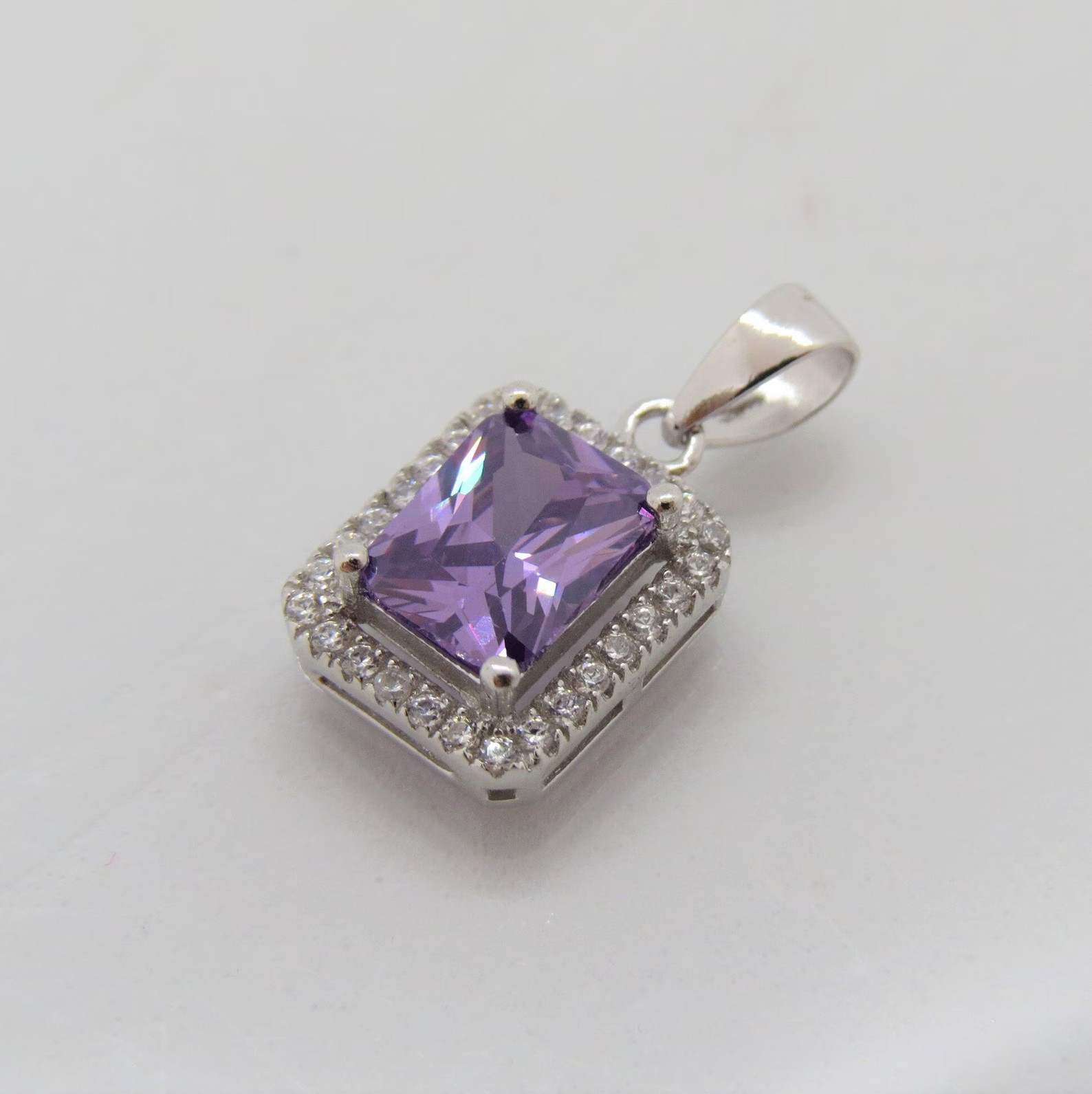 3.50 Ct. Emerald Cut Natural Amethyst Diamond Pendant 14K White Gold 56