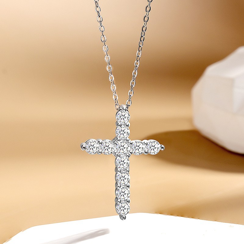 D Color Moissanite Cross Pendant Necklace 925 Sterling Silver Women’s O Chain