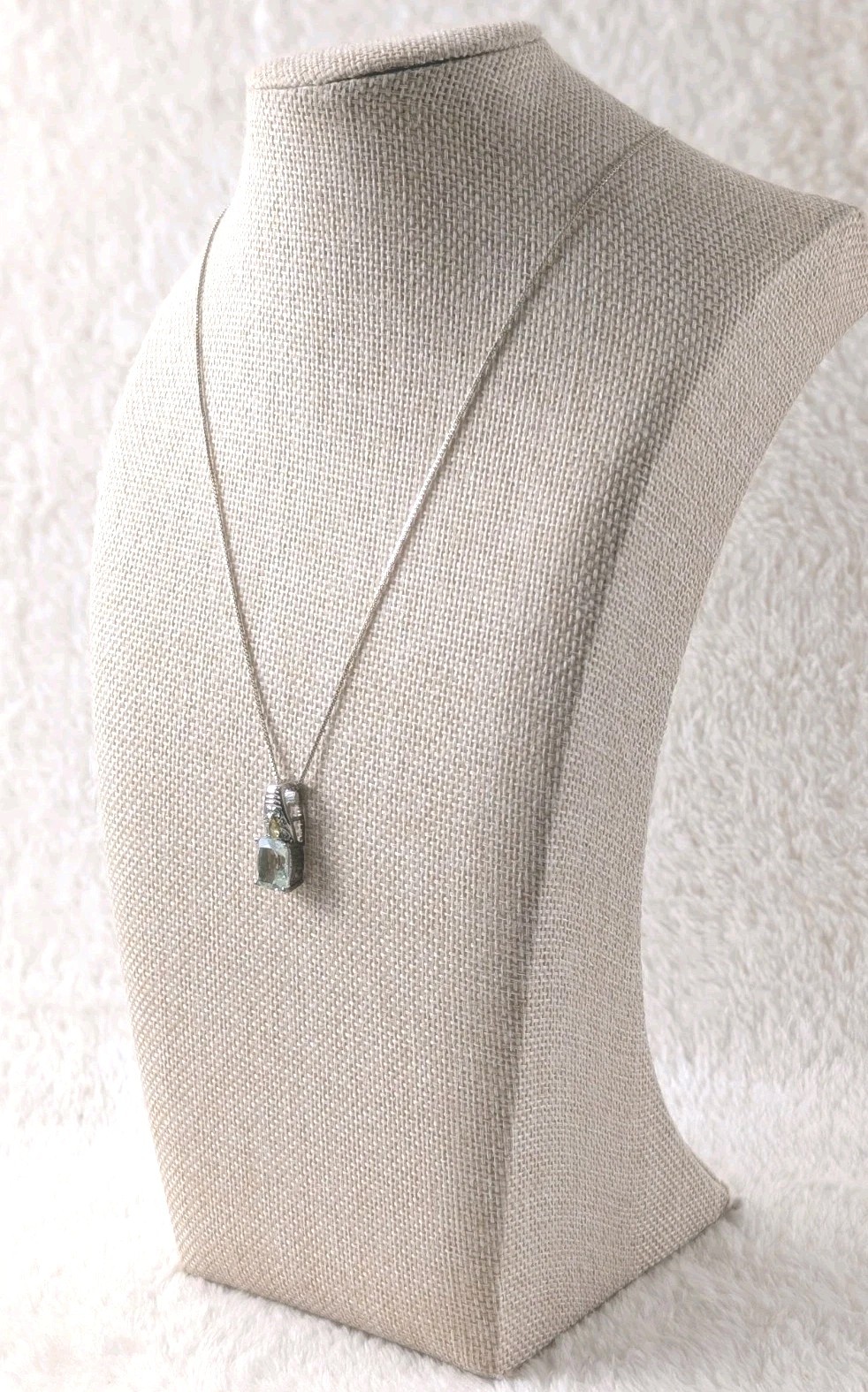 316L SS Prasiolite Green Quartz & Citrine Pendant 925 Sterling Chain Necklace