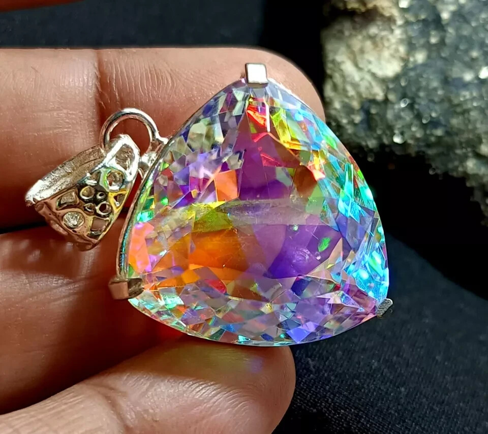 88 Ct+ A++ Natural Trillion Cut Mystic 925 Solid Silver Pendant Loose Gemstone