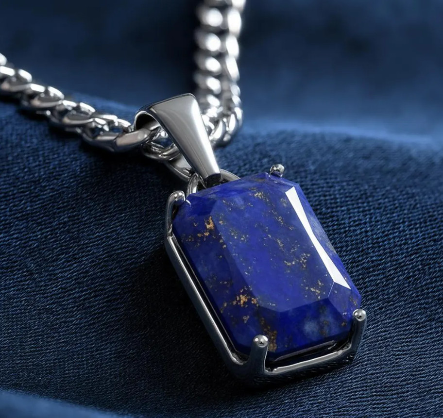 Solid 925Sterling Silver Genuine Blue Lapis Lazuli Pendant Birthday Gift Jewelry