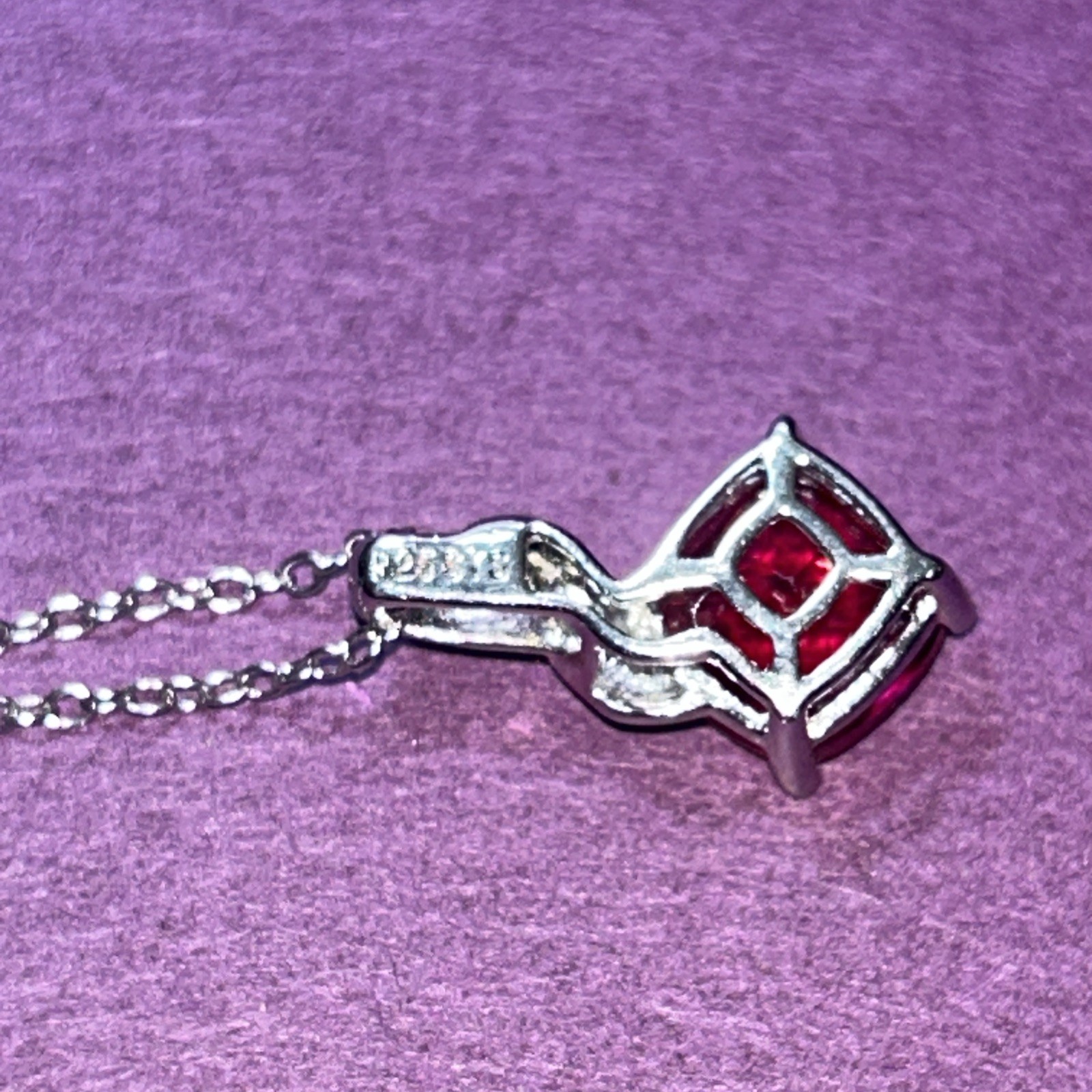 Sterling Silver Necklace with Synthetic Red Stone Marked 925
