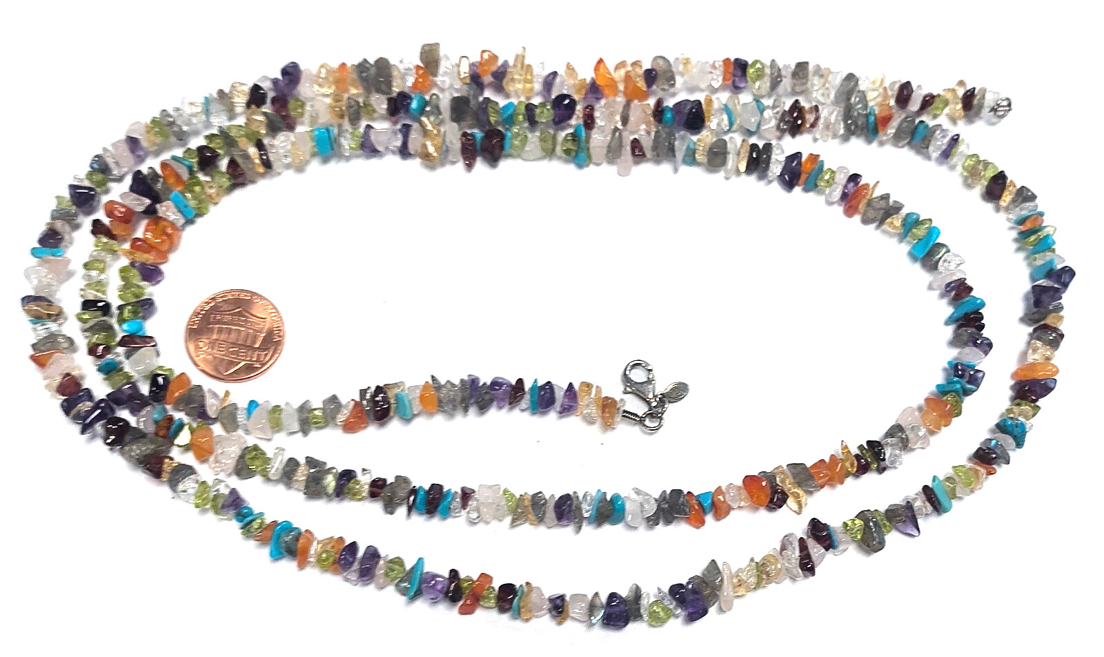 Estate Signed SI INDIA 925 & Multi Semiprecious Gemstone Nugget 48″ Necklace