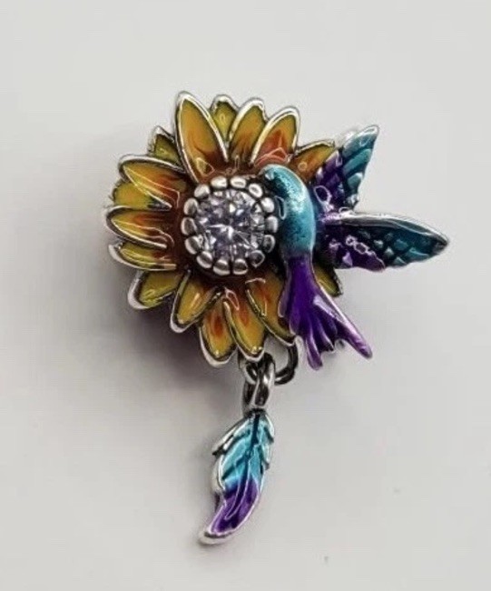 925 Sterling Silver Hummingbird & Sunflower Charm Pendant For Bracelet/Necklace