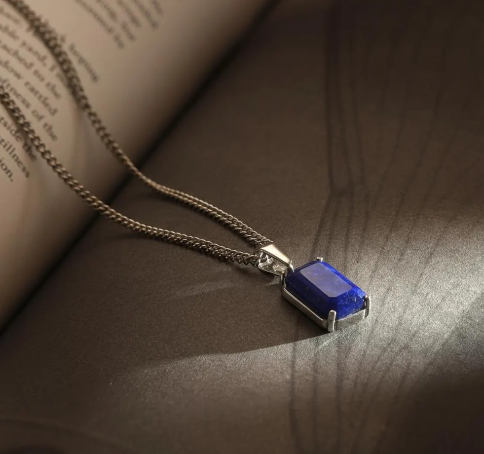 Solid 925Sterling Silver Genuine Blue Lapis Lazuli Pendant Birthday Gift Jewelry