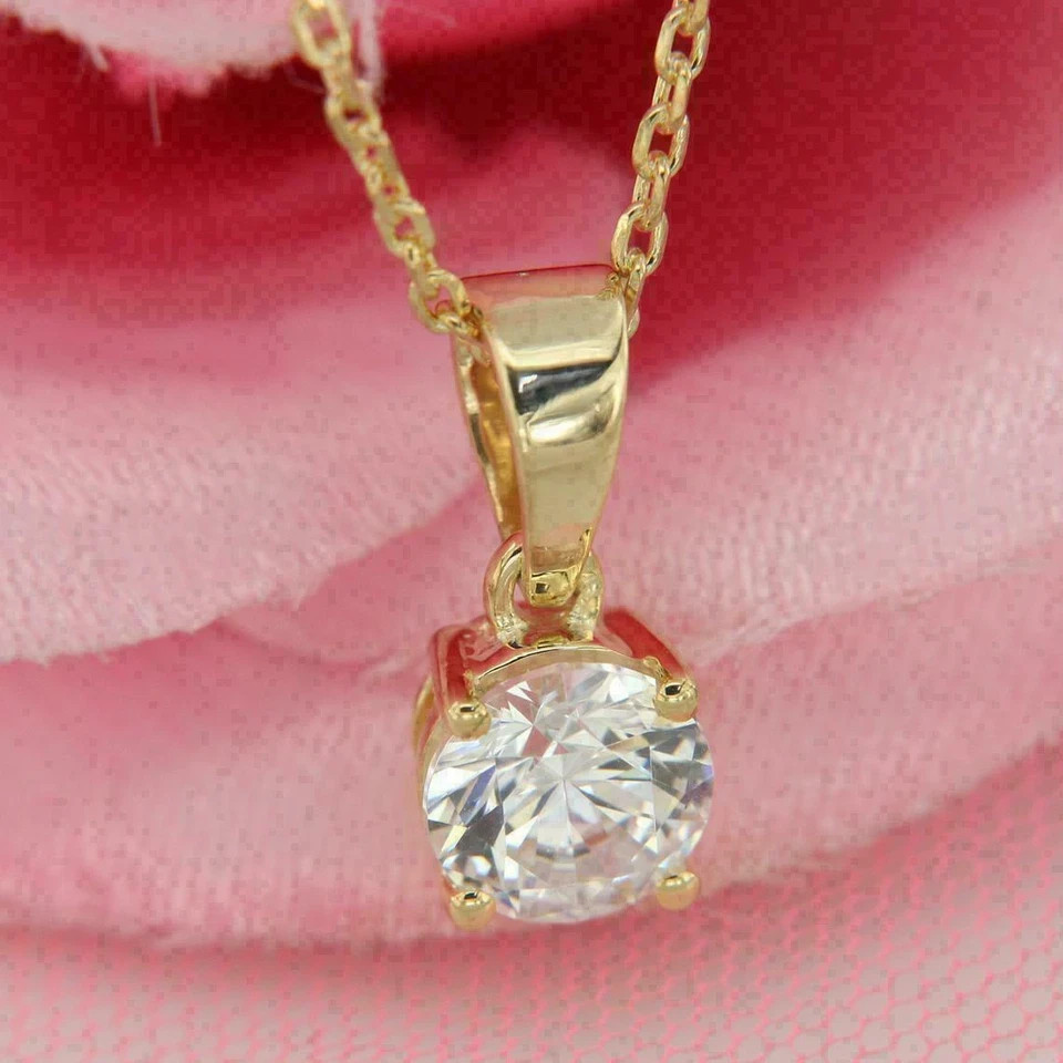 2Ct Round Cut D/VVS1 Diamond Solitaire Pendant Free Chain 14K Yellow Gold Over