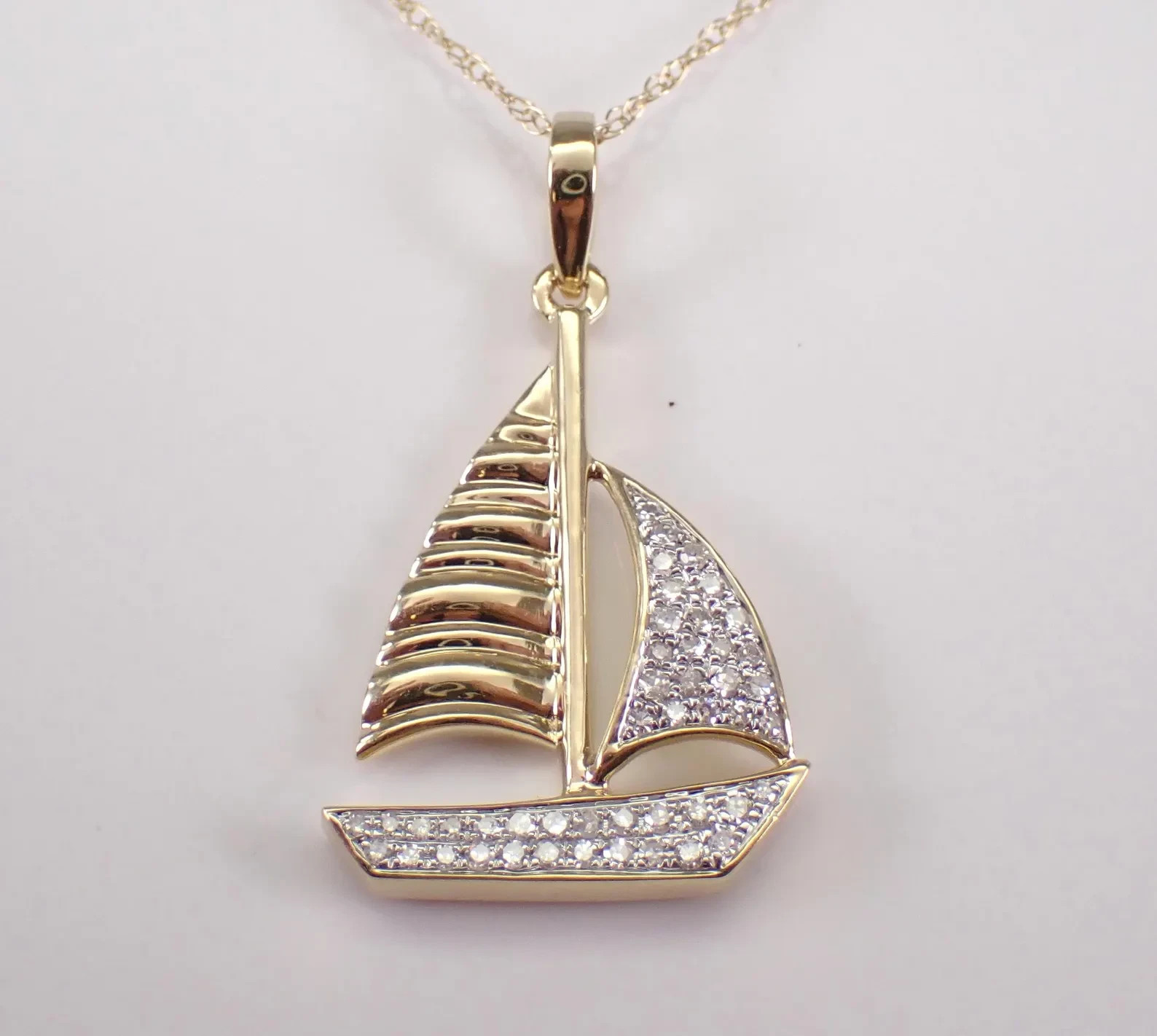 1 Ct Moissanite Ship Charm Sailboat Pendant Necklace 14K Yellow Gold Plated