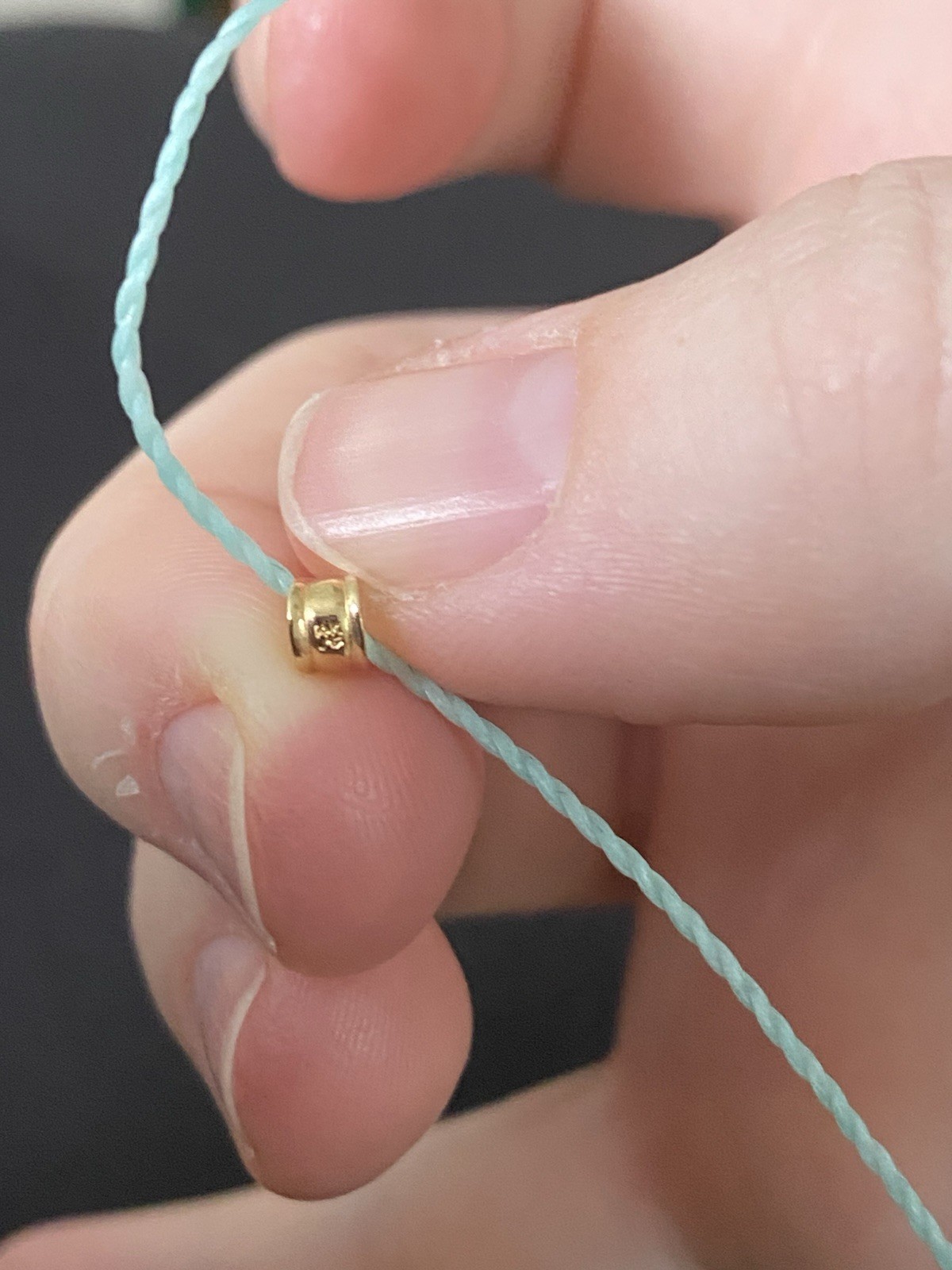 Beautiful Turquoise Pendant Set In 14K Yellow Gold On A Blue Cord