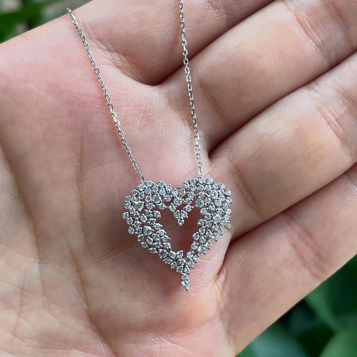 Heart Shape Pendant Necklace 2CT Round Moissanite 14k White Gold Plated