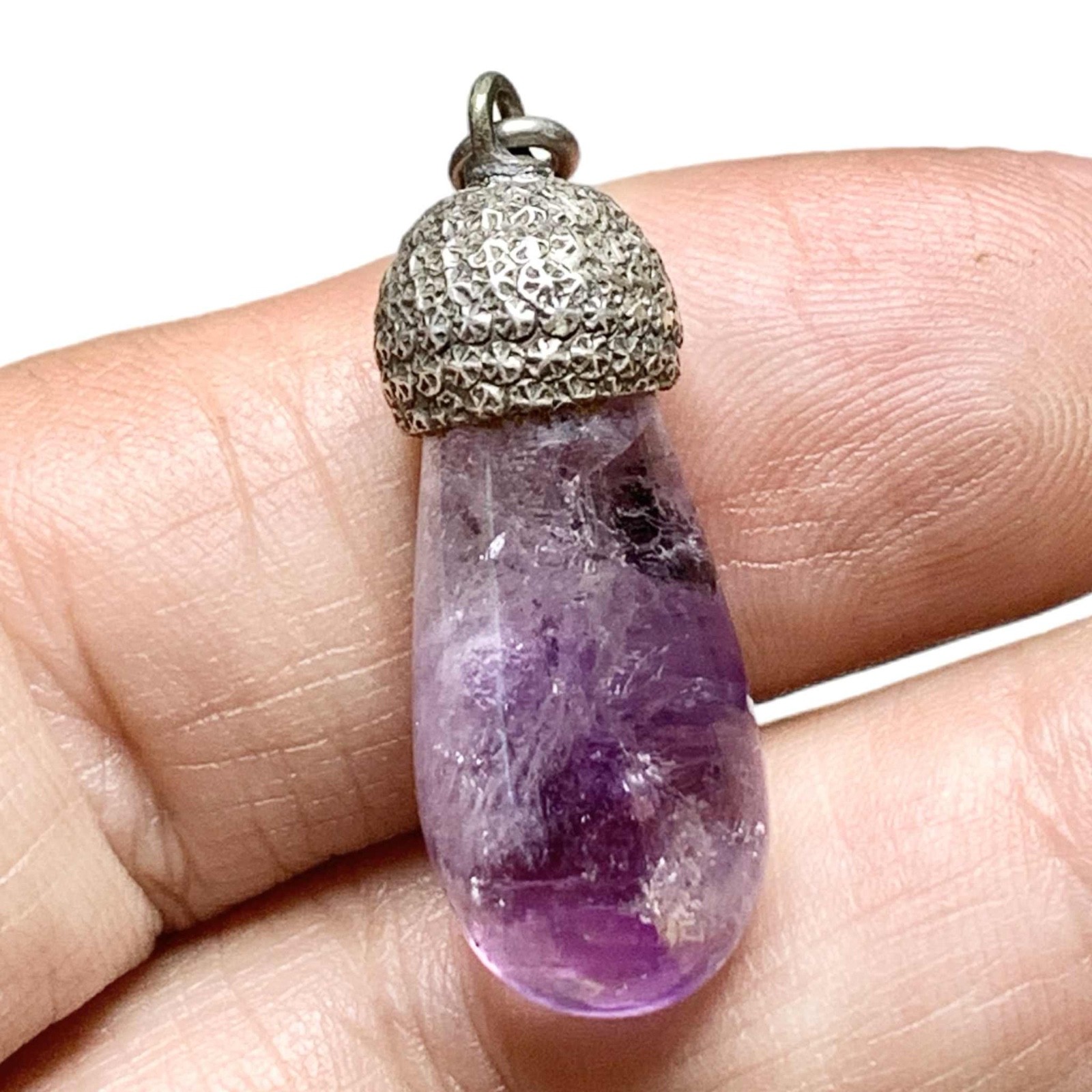 LUX Victorian Acorn Fob, Amethyst + Sterling Pendant, 1 1/2”