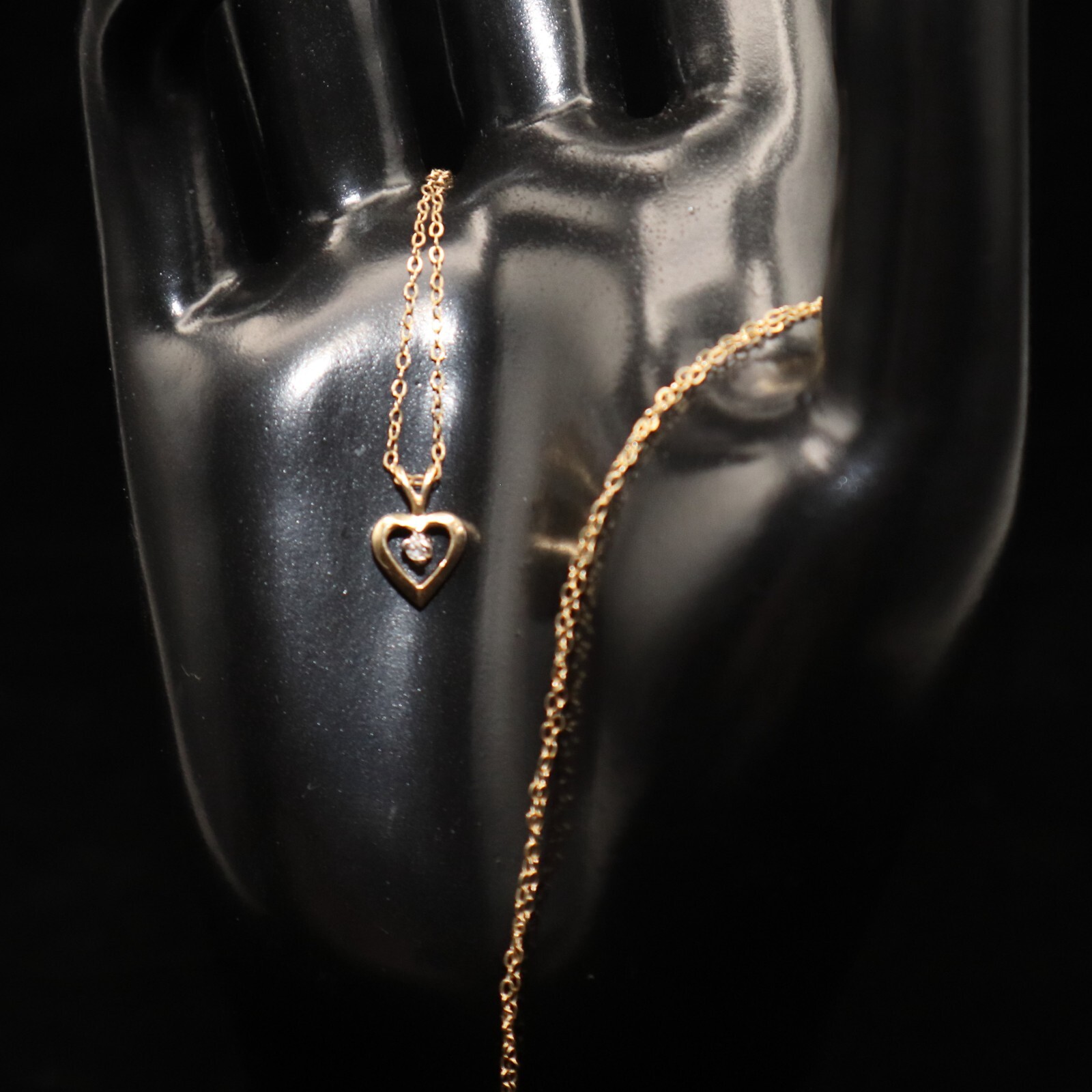 14k Yellow Gold Heart Charm Pendant Necklace 19in with Clear Moissanite 1.34g