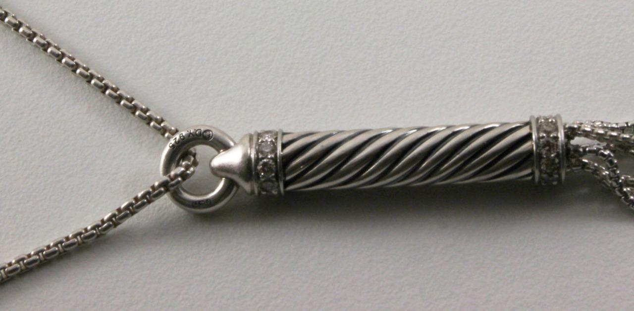 DAVID YURMAN 925 STERLING SILVER WITH DIAMOND FRINGE TASSEL 32-IN CHAIN NECKLACE