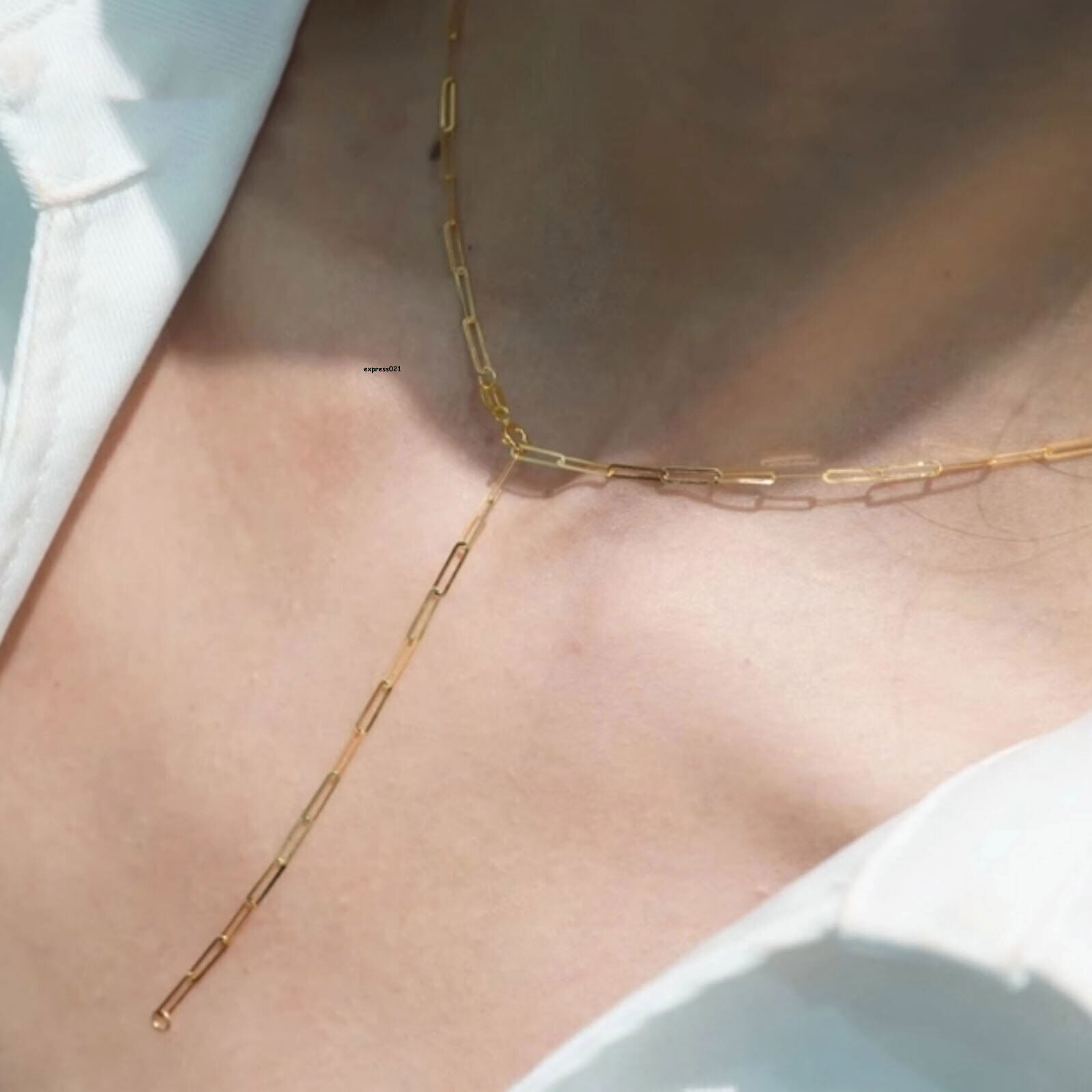 Pure 18K Yellow Gold Chain Thin Square Cable O Link Necklace 17.7inch/0.88g