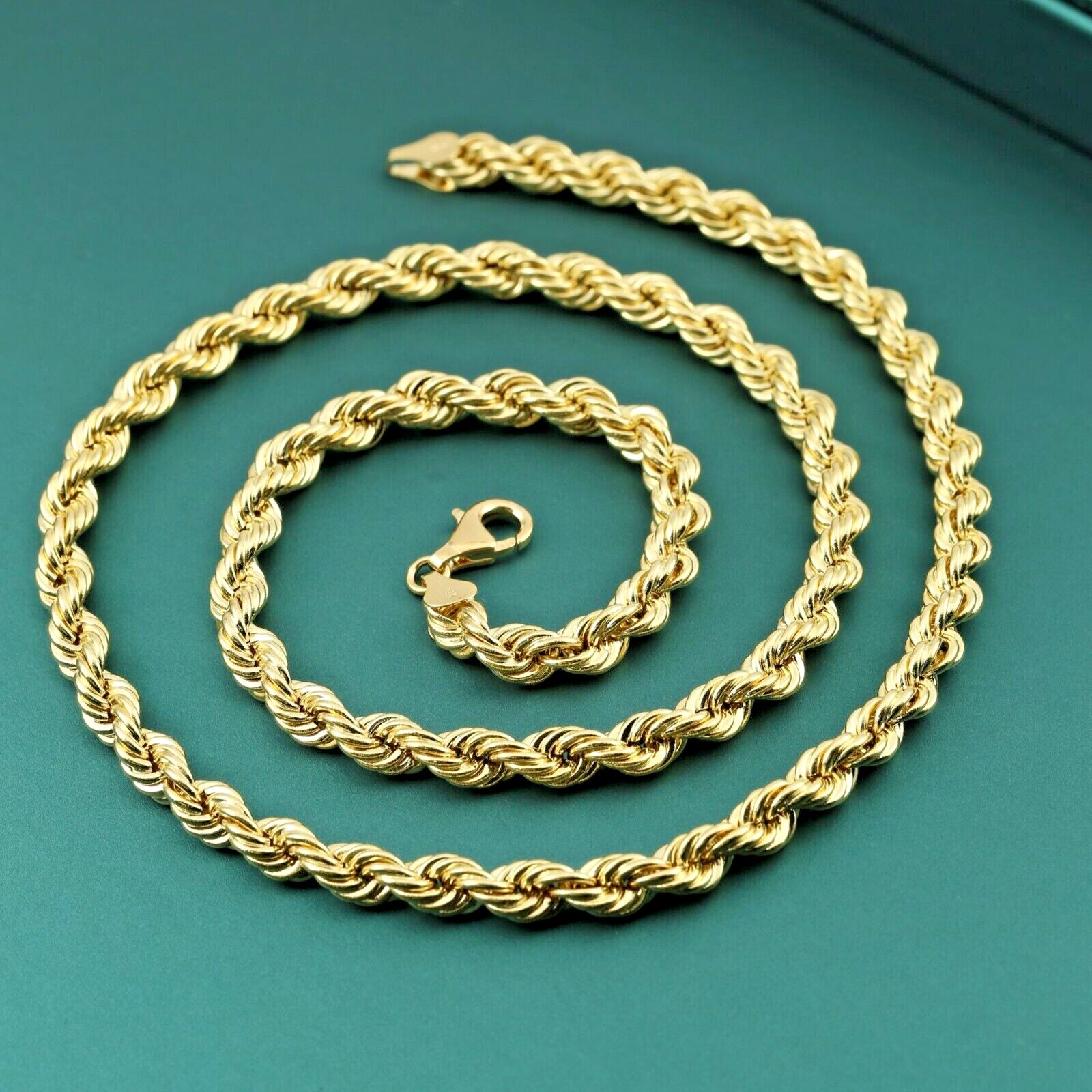 14K Real Solid Yellow Gold 2mm-6mm Rope Chain Italian Pendant Necklace 16″-26″
