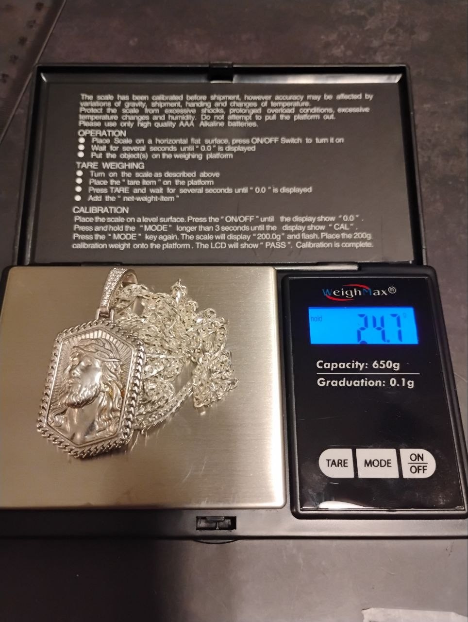 925 Sterling Silver Jesus Head Pendant + 30” Double Curb Chain 3.5mm Italy 24.7g