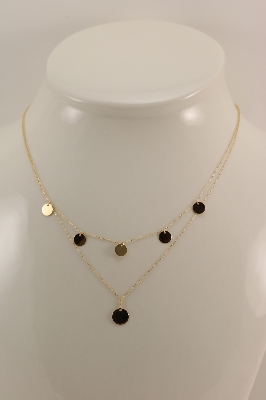 New 14K Yellow Gold Layered Disc Necklace