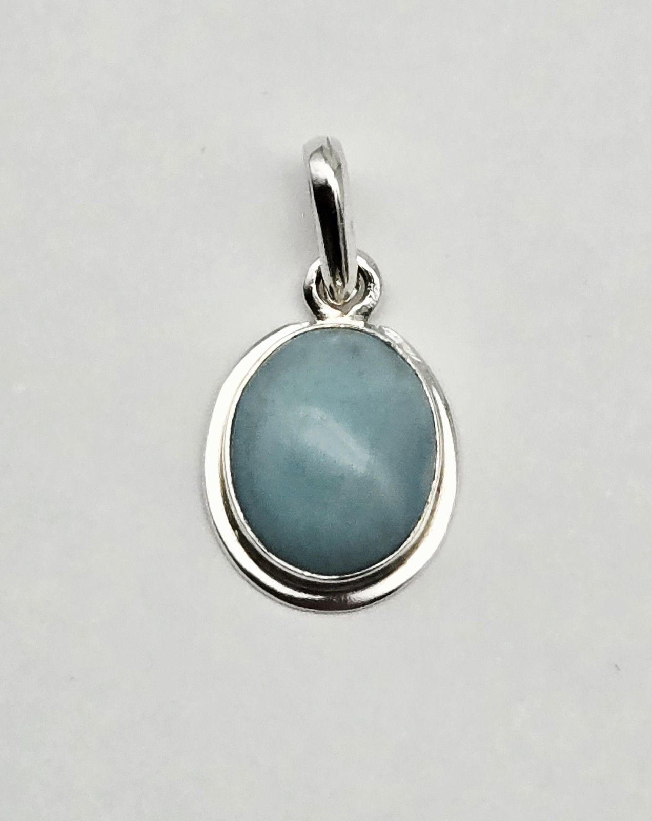 Sterling Silver 925 Light Blue Amazonite/ Larimar Pendant – 2.8g Round Cabochon
