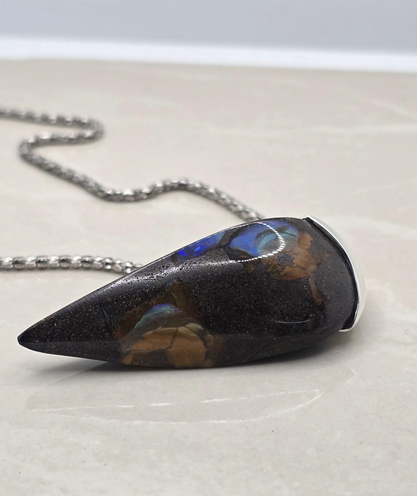 Australian Made Solid Boulder Opal Large Silver 925 One Of A Kind Pendant