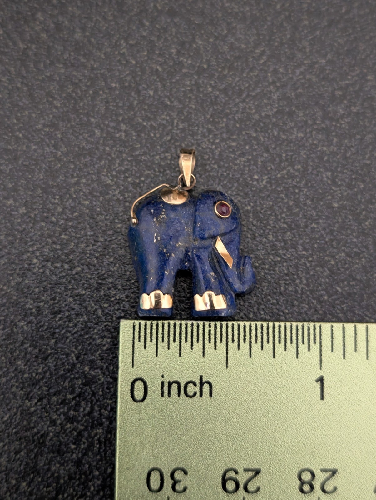 14K Gold Lapis Lazuli Ruby Eye Carved Elephant Pendant