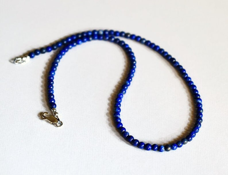 A++ Natural Lapis Lazuli Smooth Round 4-6MM Gemstone Beads Handmade Necklace 18″