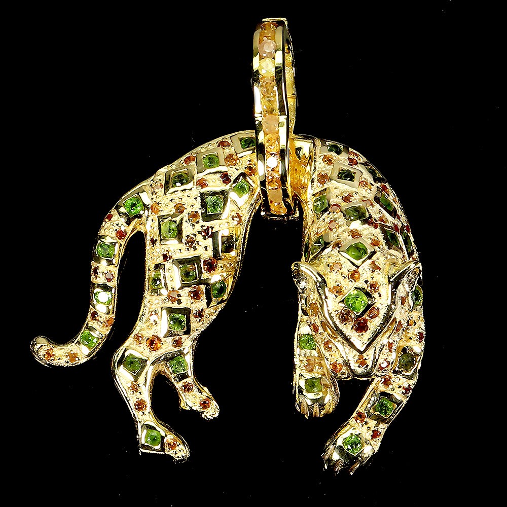 925 Sterling Silver Pendant Round Chrome Diopside Sapphire Gemstone Tiger Jewelr