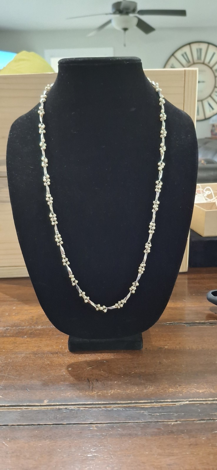 Silver Tone Beaded Chain Necklace with Lobster Clasp Metal No Stone Chain Style