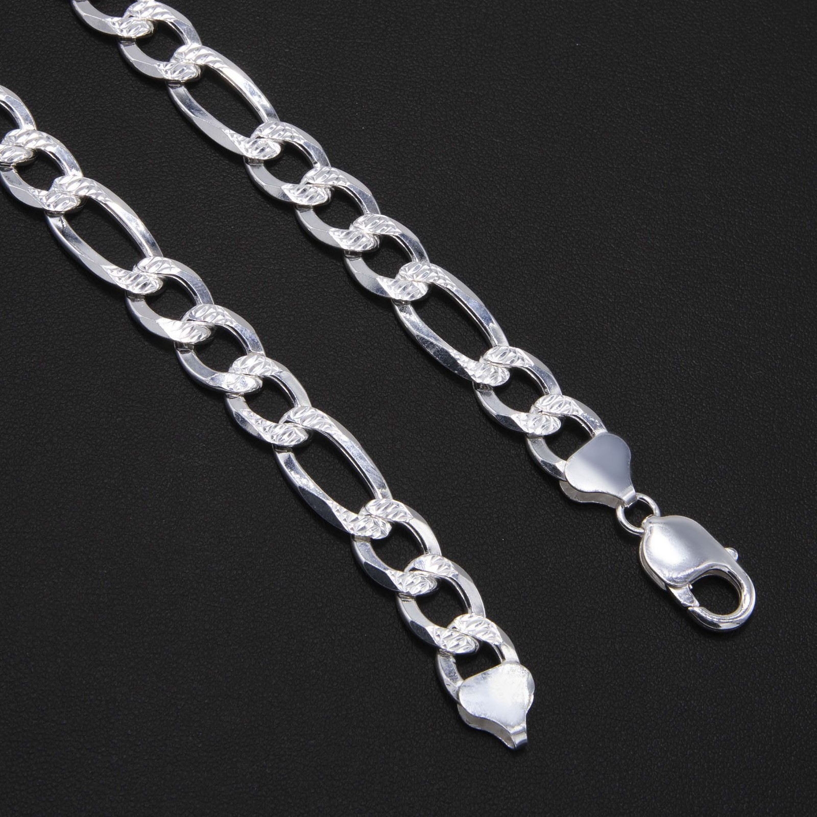 Diamond-Cut Reversible Figaro Chain Solid Sterling Silver 925 Italy All Sizes