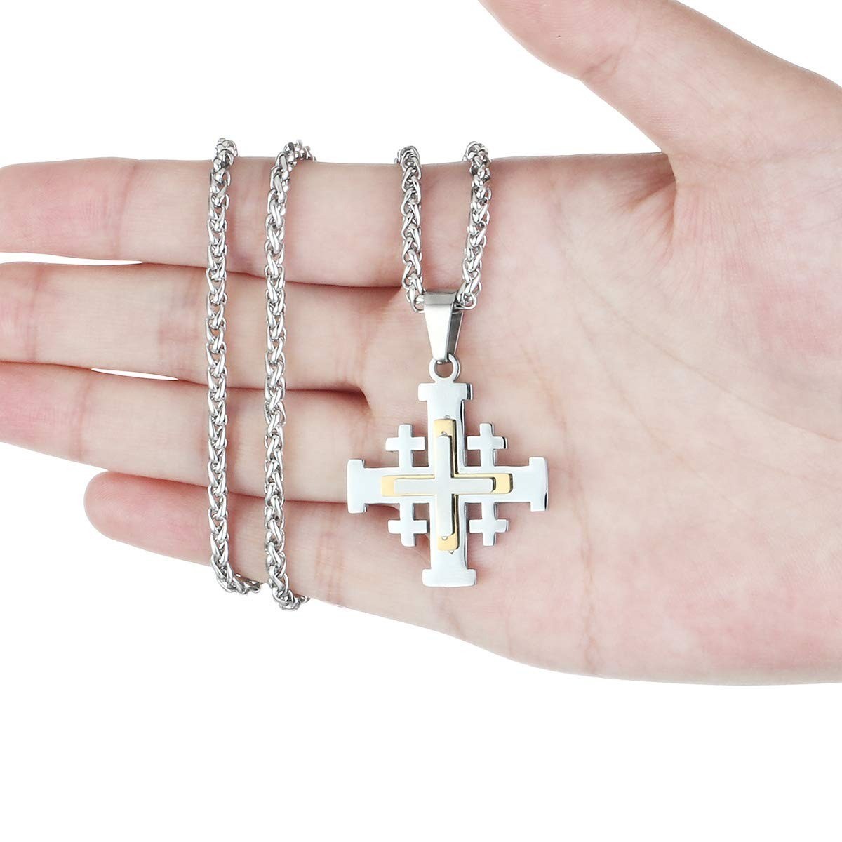 Stainless Steel Jerusalem Crusaders Cross Pendant Necklace for Men & Women
