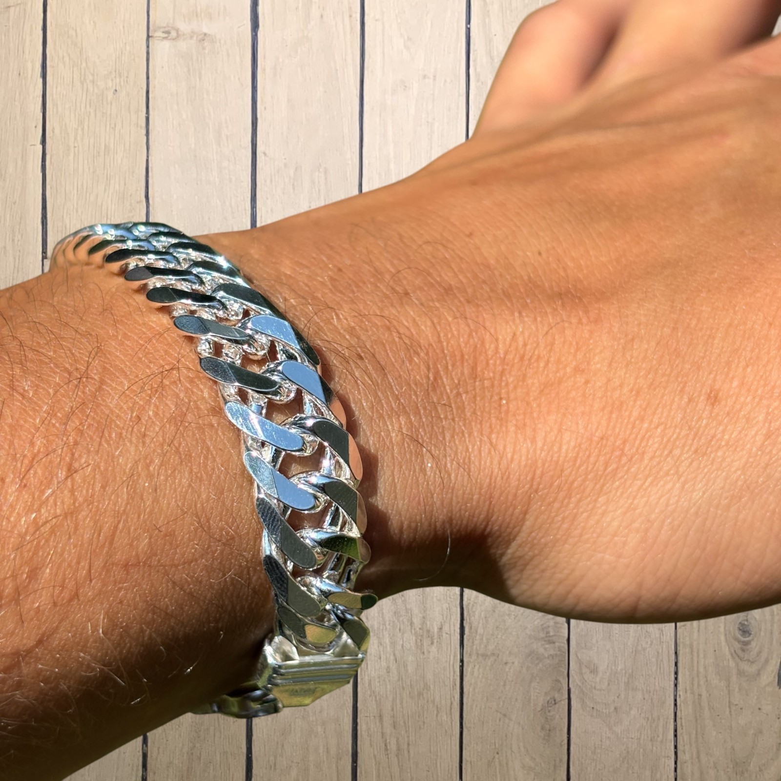 12mm Double Curb Link Bracelet – Real Solid 925 Sterling Silver MADE IN ITALY