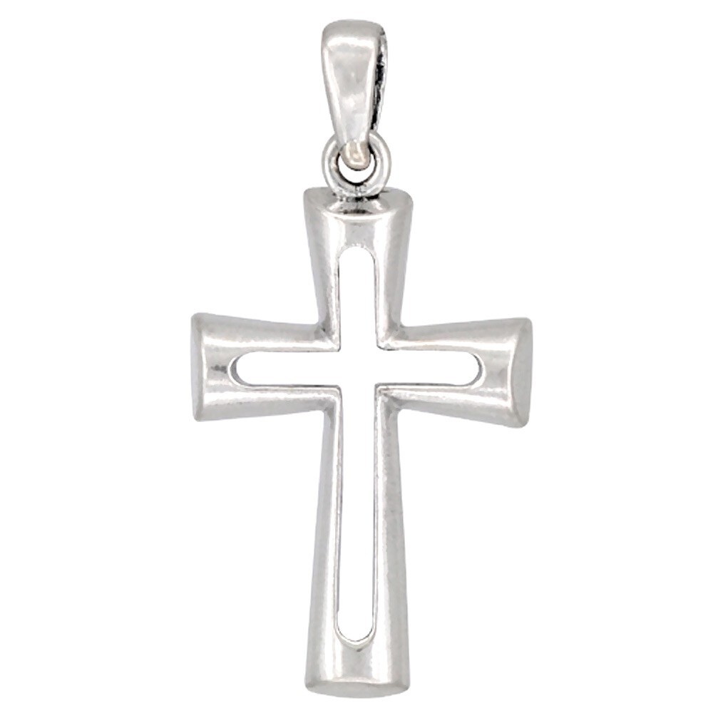 925 Sterling Silver Cylindrical Cut-Out Cross Pendant 1 1/2 Inch (38mm) Tall