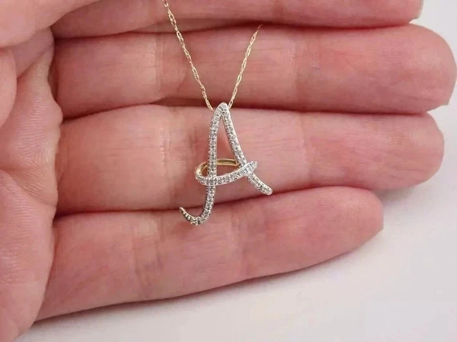 1.20 Ct Round Real Moissanite “A” Letter Initial Pendant 14K Yellow Gold Plated