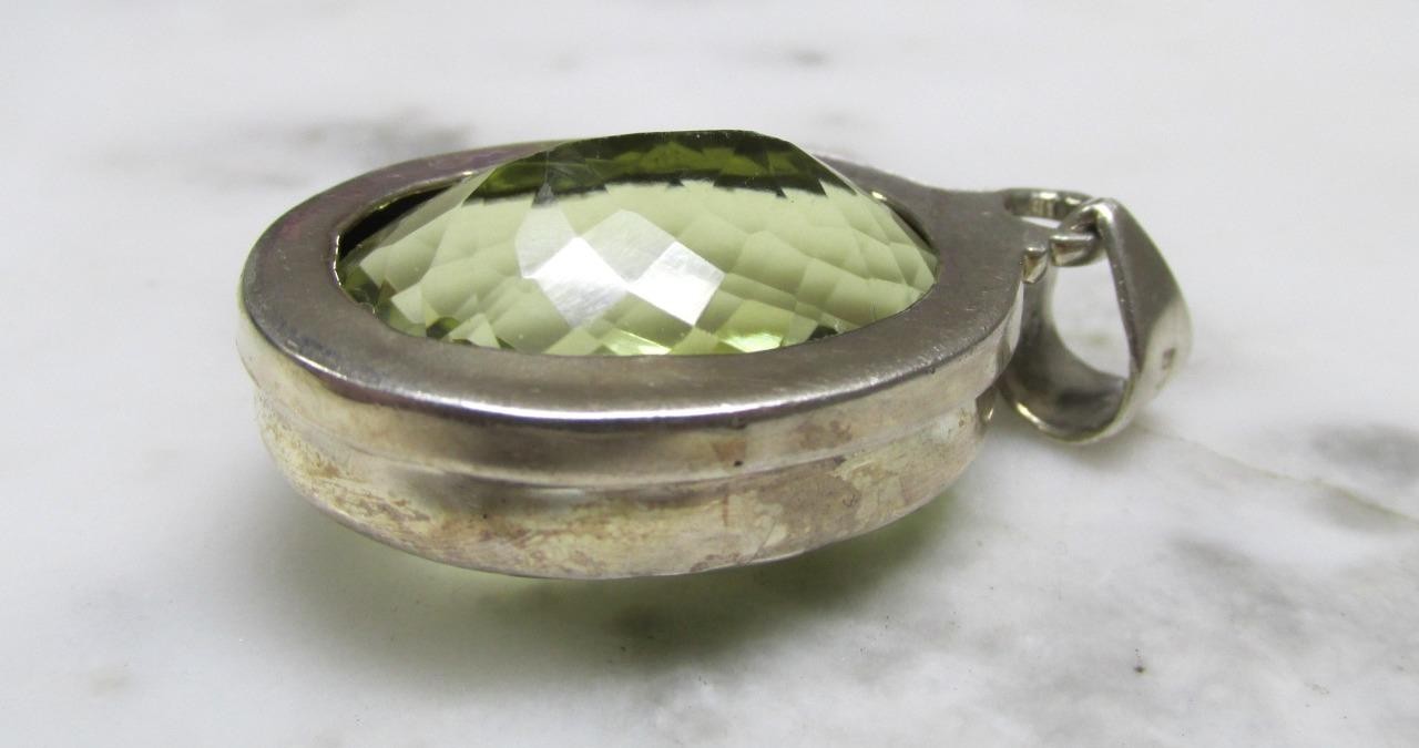 Faceted Unknown Stone Sterling Silver Dangle Pendant ~ 19.4grams ~ 6-C487