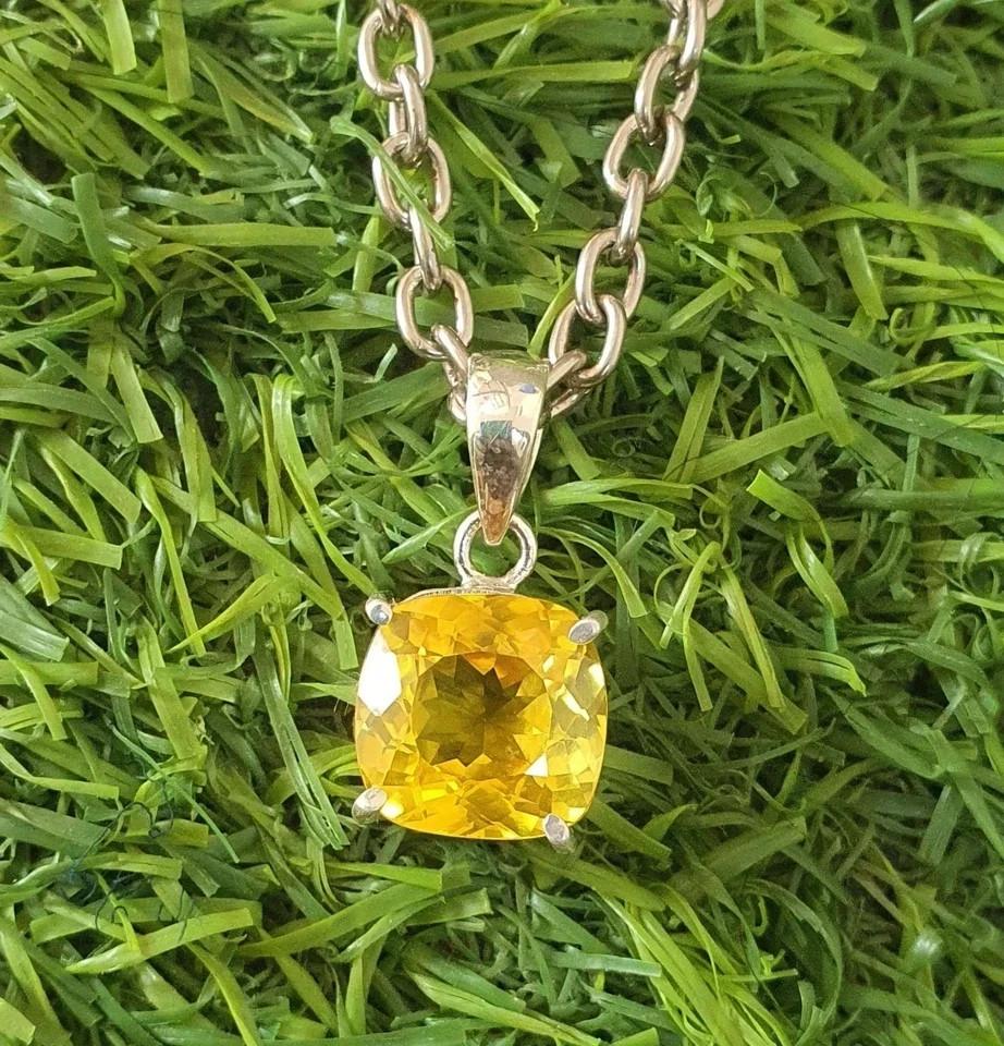 Natural Yellow Sapphire 25 Ct Cushion Cut 925 Solid Silver Pendant Gemstone