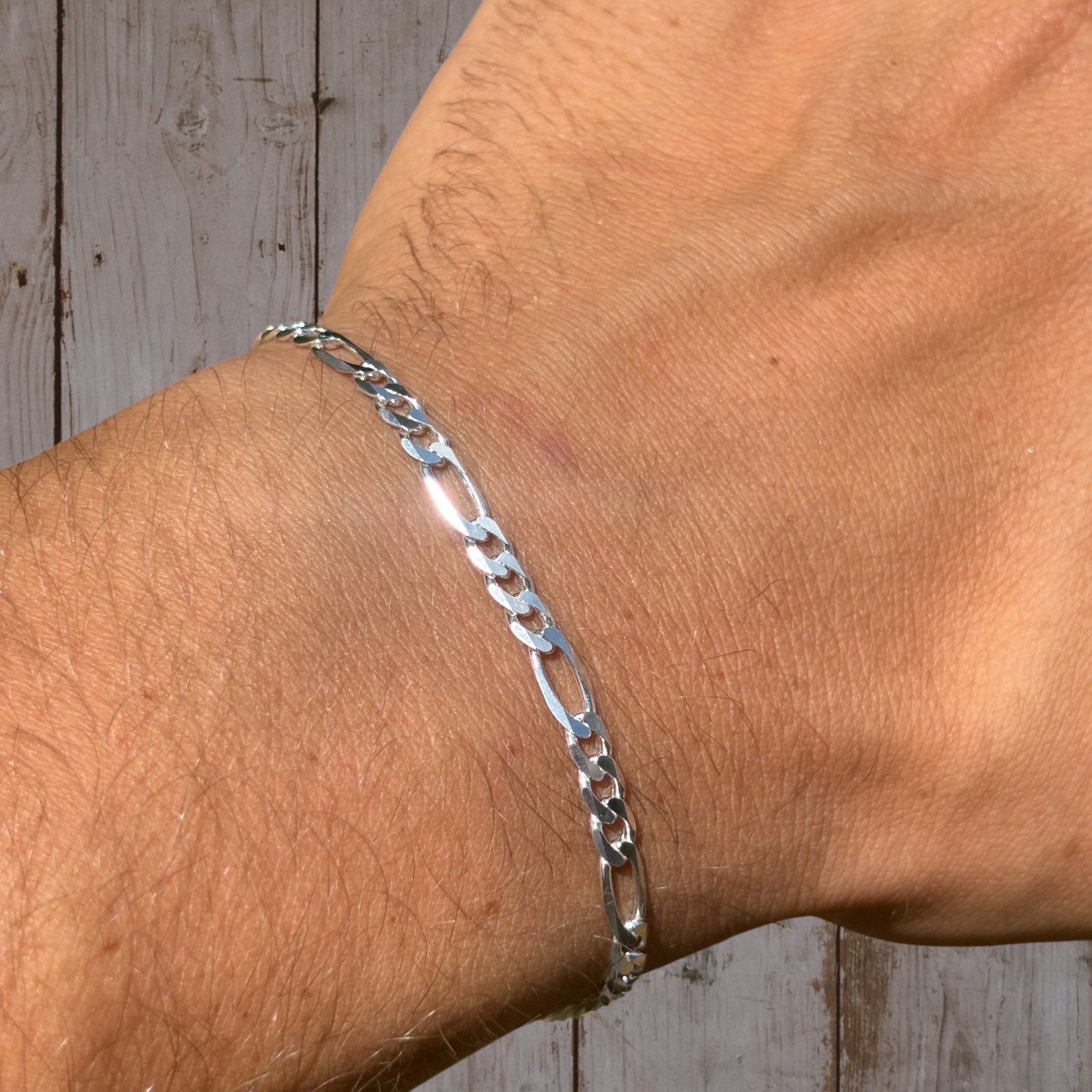 4mm Figaro Bracelet Link – Real Solid 925 Sterling Silver Or 14k Gold Vermeil