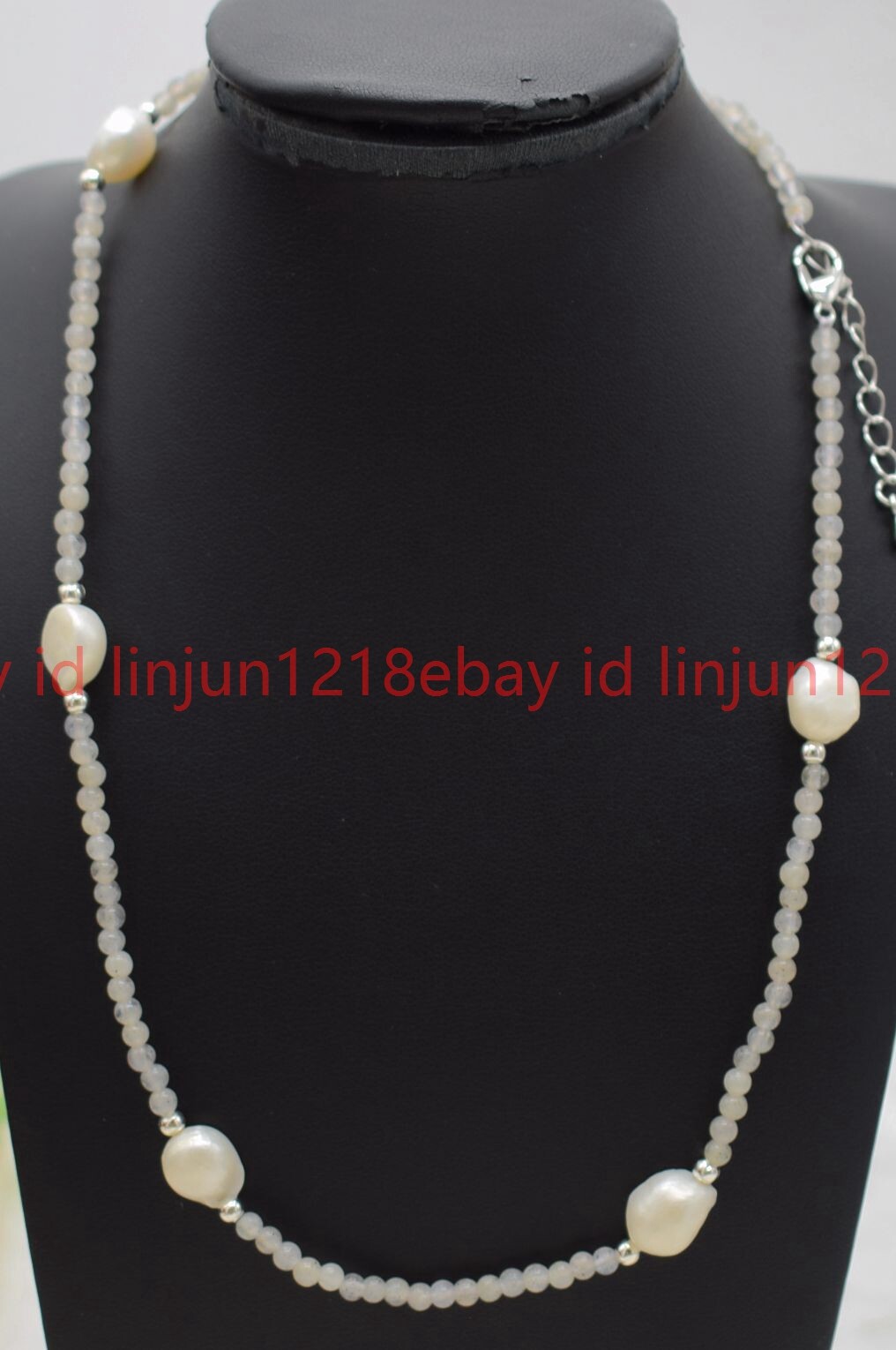 Natural 3mm Gray Labradorite Round Gemstone Beaded White Pearl Necklace 16-28in