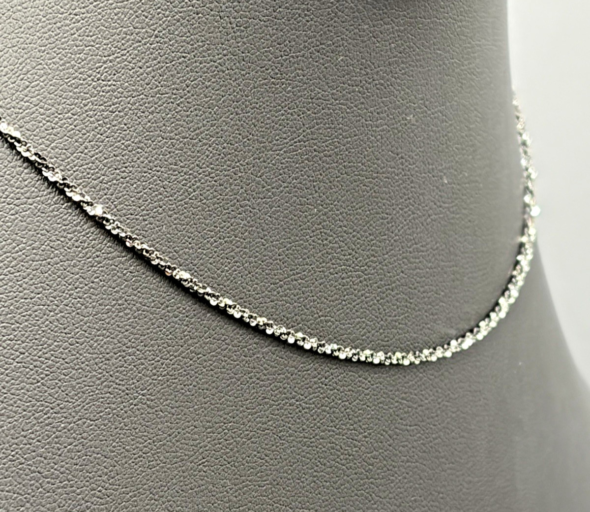 925 Sterling Silver TWISTED ROCK (Diamond Cut) 1.2 mm CHAIN w/ Black Rhodium 16″
