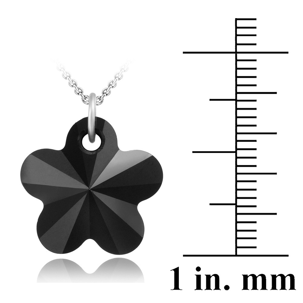 925 Silver Black European Crystals Flower Necklace, 18″
