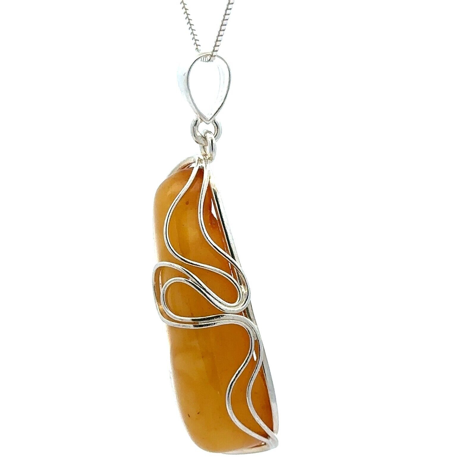 Sterling Silver White/Butterscotch Baltic Amber Pendant (1 x 2 3/8 Inch)