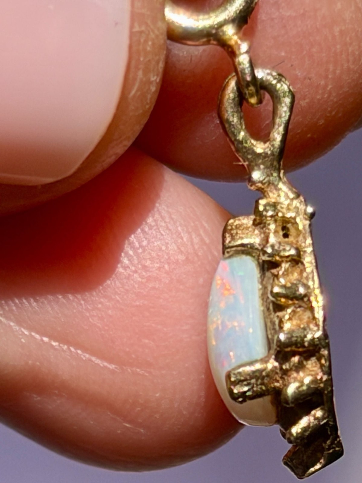 Vintage Pear Cut Australian Opal Drop Charm Pendant in 14K Yellow Gold