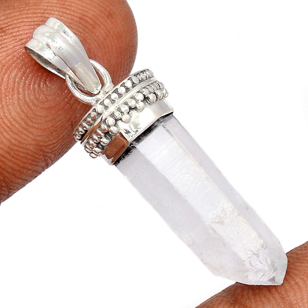Natural Lemurian Quartz 925 Sterling Silver Pendant Point CP63224