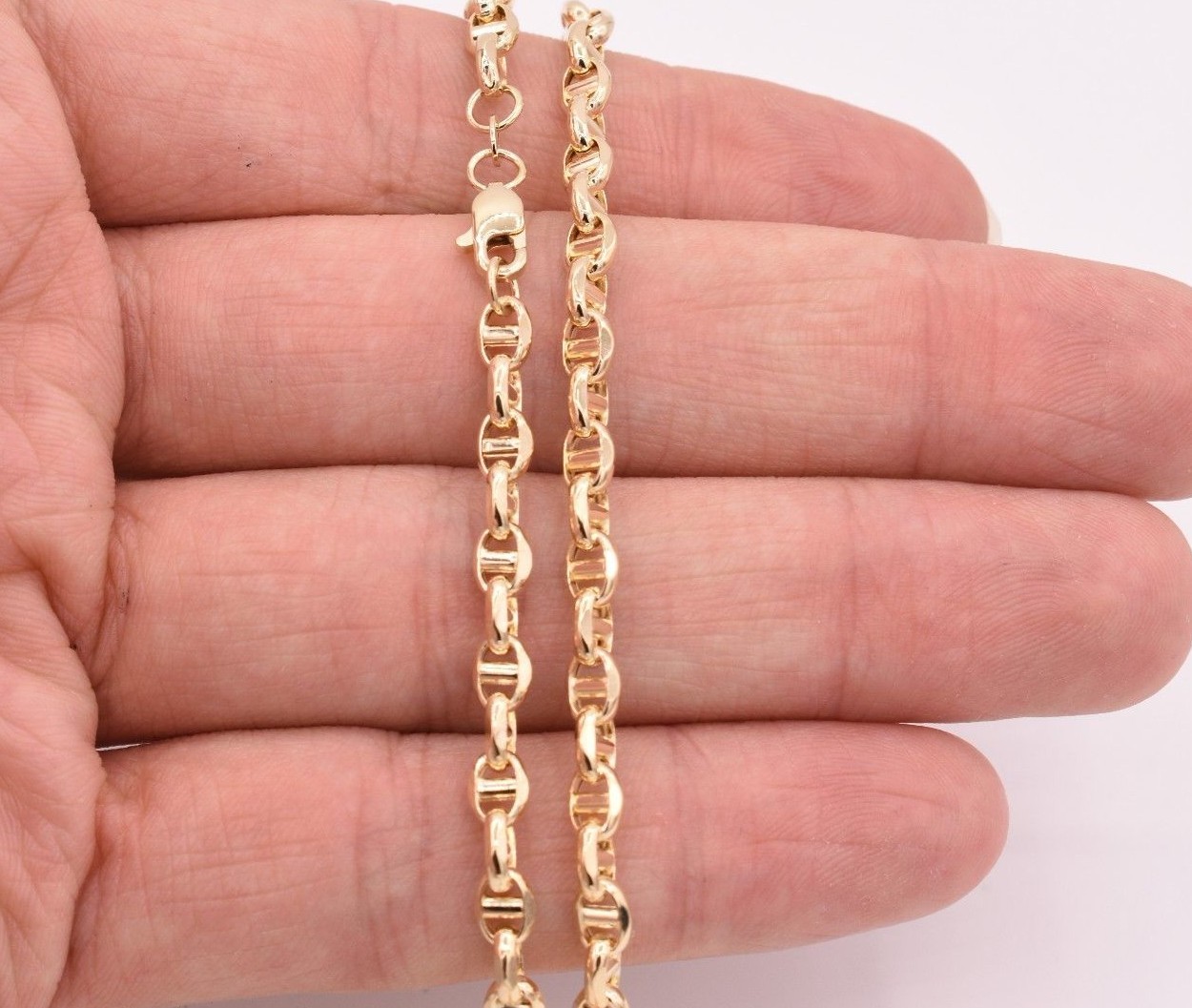 4.5mm Puffed Anchor Mariner Link Chain Necklace Real 14K Yellow Gold