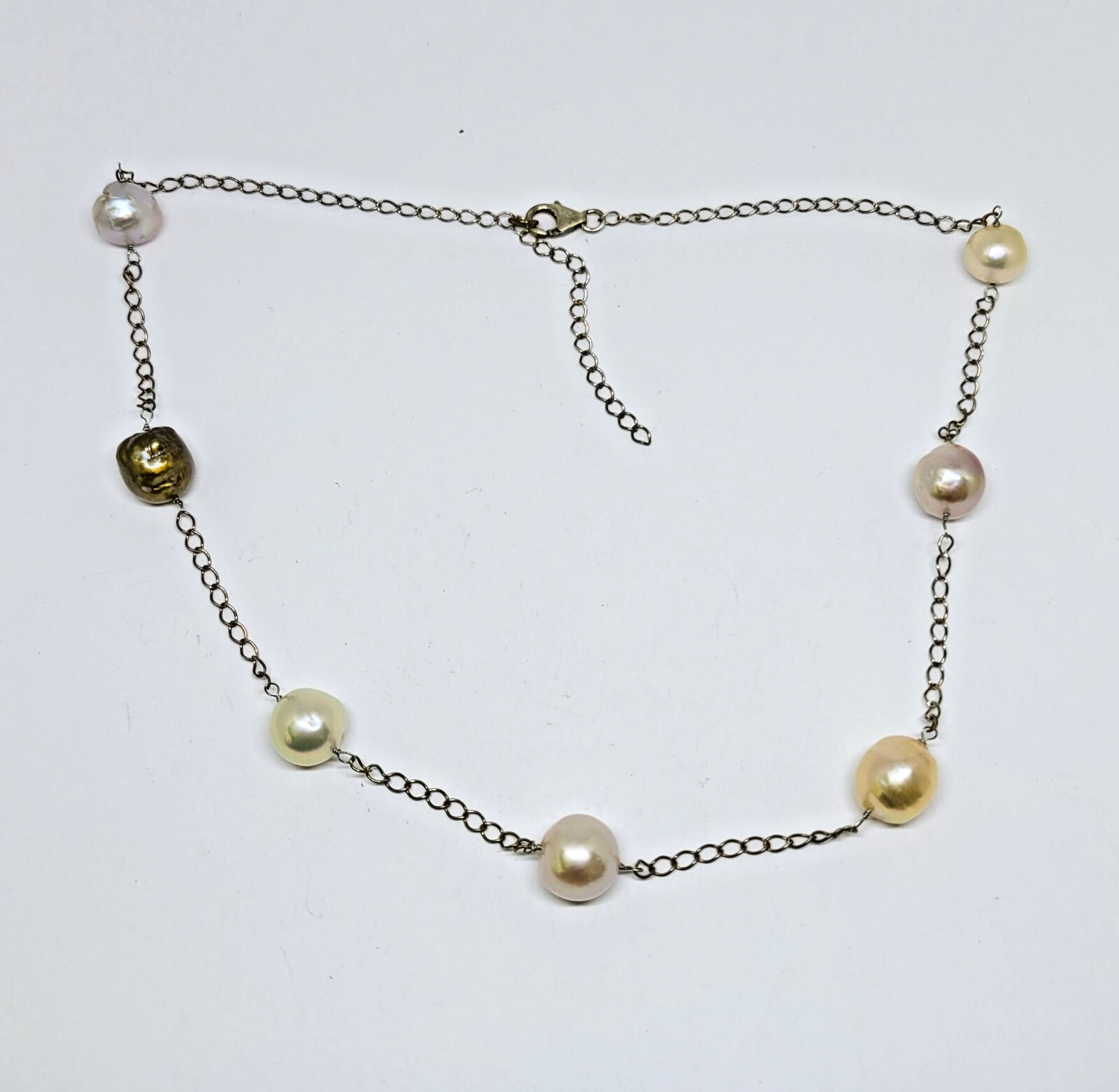 ShopLC Sterling Silver 10-12mm Multi Color Pearl Station Necklace ~ 18-22″