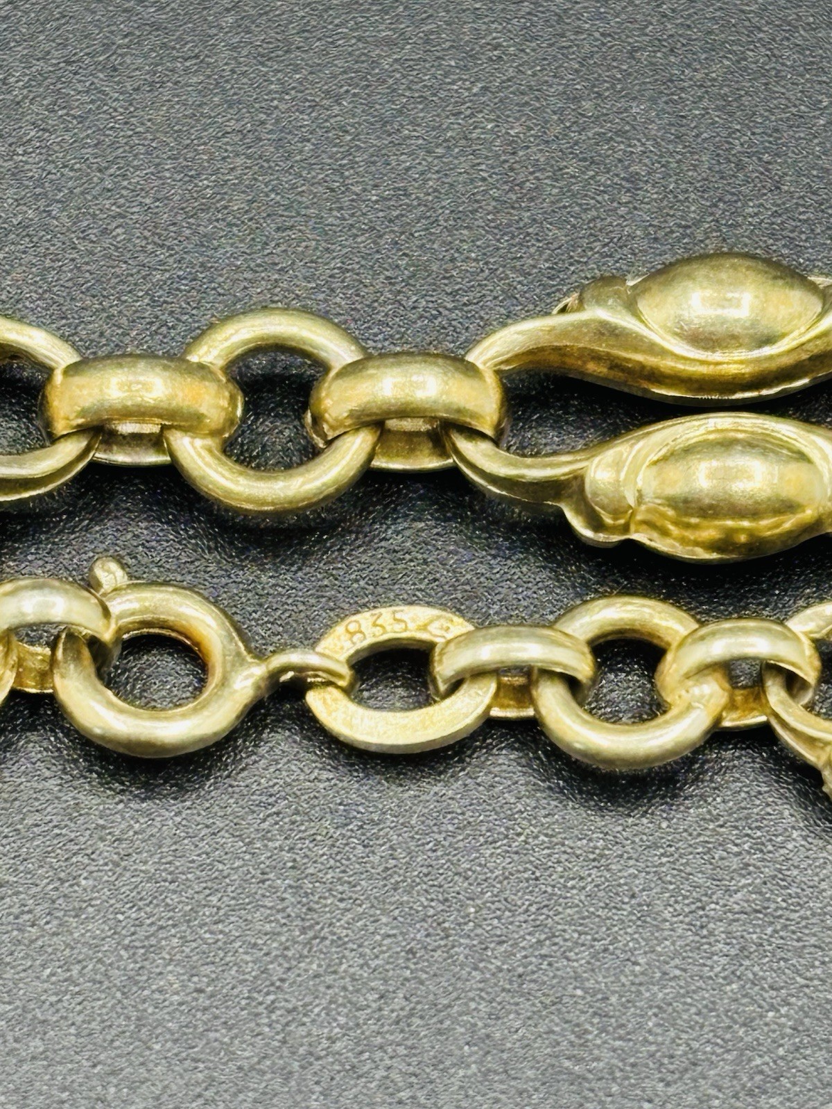 Vintage 835 German Silver Gold Plated Puffed Mariner Link Chain Necklace 17.5″