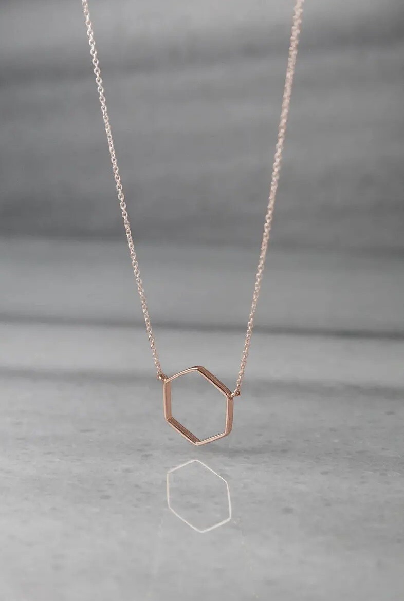 10K Rose Gold With Geometric Shape Tiny Hexagon Party Chain Necklace For Women