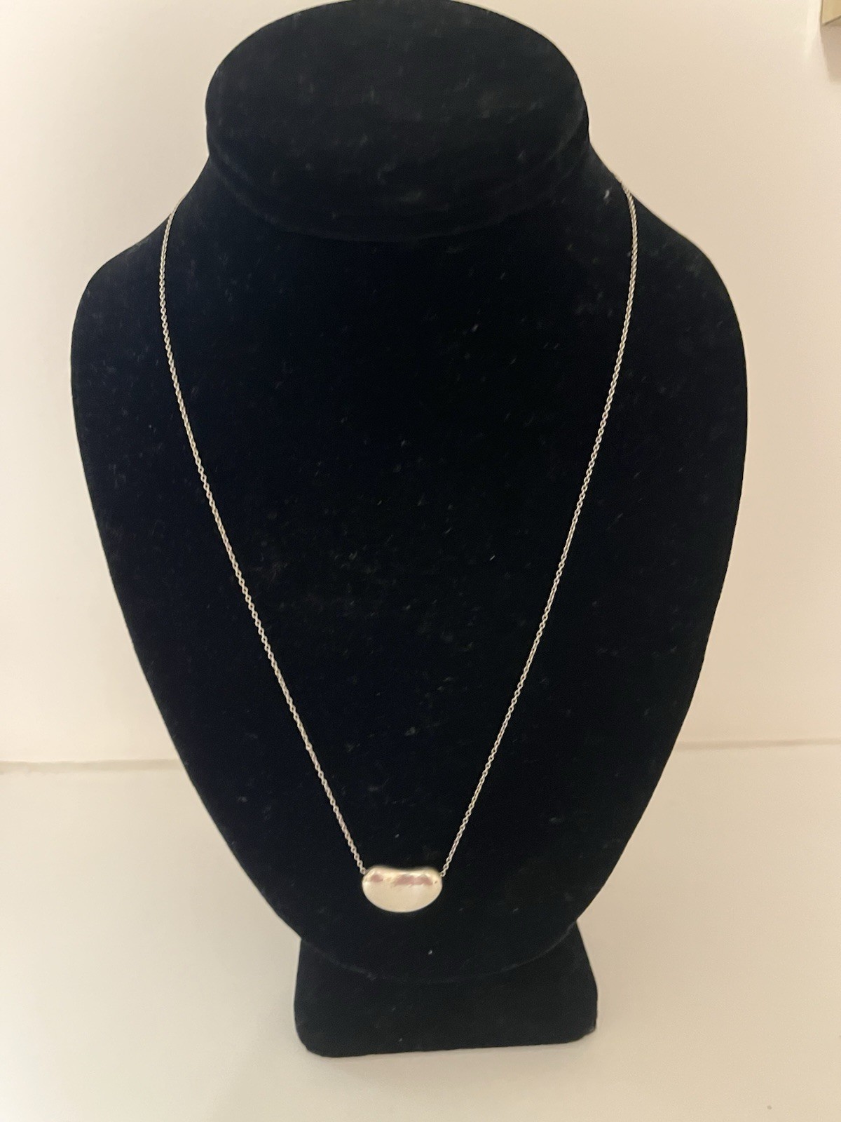 Tiffany & Co. Elsa Peretti Bean Pendant Necklace 11mm Sterling Silver 16.1”